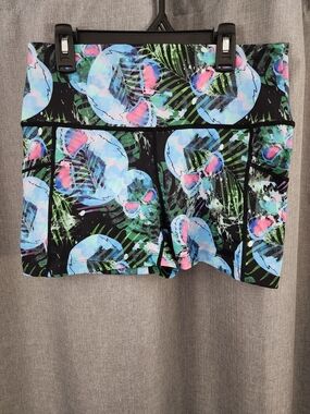 Athletic Skort with Tropical Skull Print - Black, Blue, Pink, Green